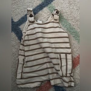 H&M Striped Cream and Brown Overalls Romper